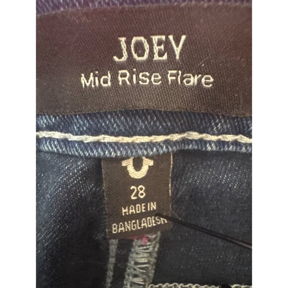 Joey True Religion Size 28 Mid Rise Flare Jeans Blue Denim With Red Stitching - Picture 4 of 13